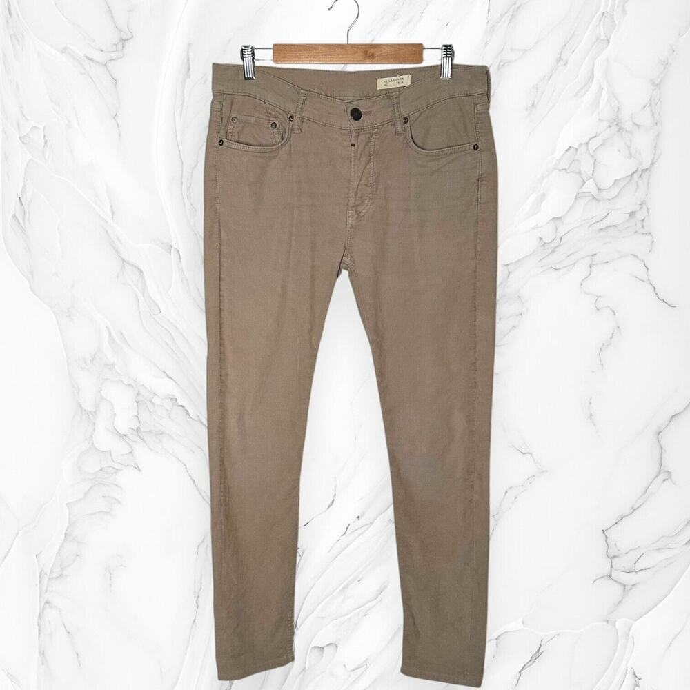 ALLSAINTS Button Fly Corduroy Pants REWORKED Trousers Beige Tan Slim Flat Front